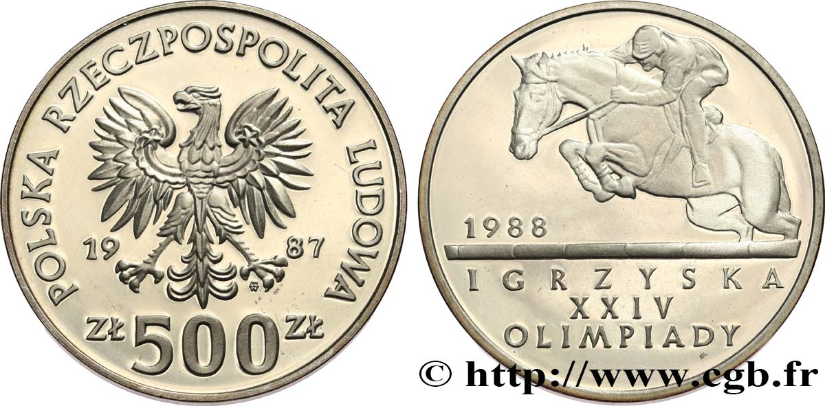 POLOGNE 500 Zlotych Pr  oof XXIVe Olympiades - équitation 1987 Varsovie SPL 