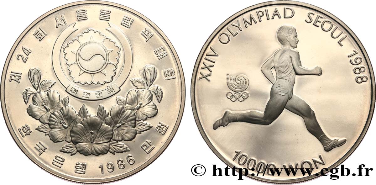 SÜKOREA 10000 Won Proof XXIV olympiade Séoul 1988 marathon 1986  ST 