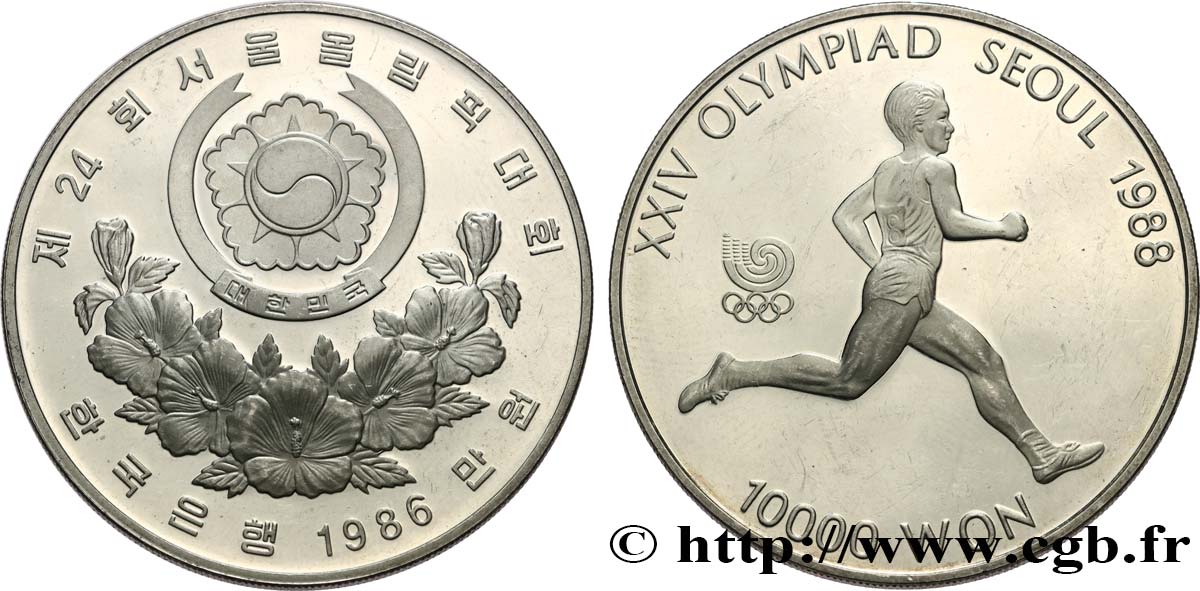 SOUTH KOREA  10000 Won Proof XXIV olympiade Séoul 1988 marathon 1986  MS 