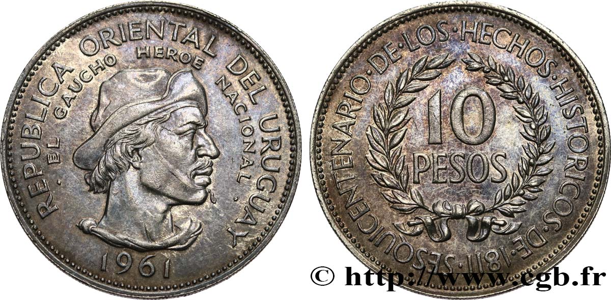 URUGUAY 10 Pesos Gaucho 1961  SPL 