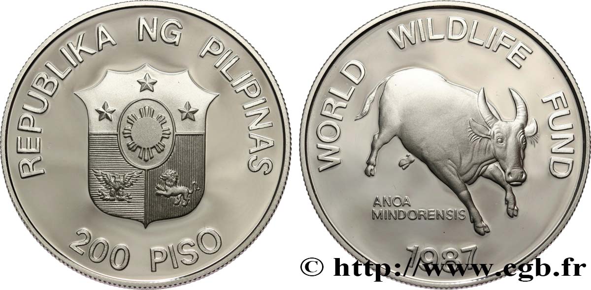 PHILIPPINES 200 Piso Proof Tamarau 1987  MS 