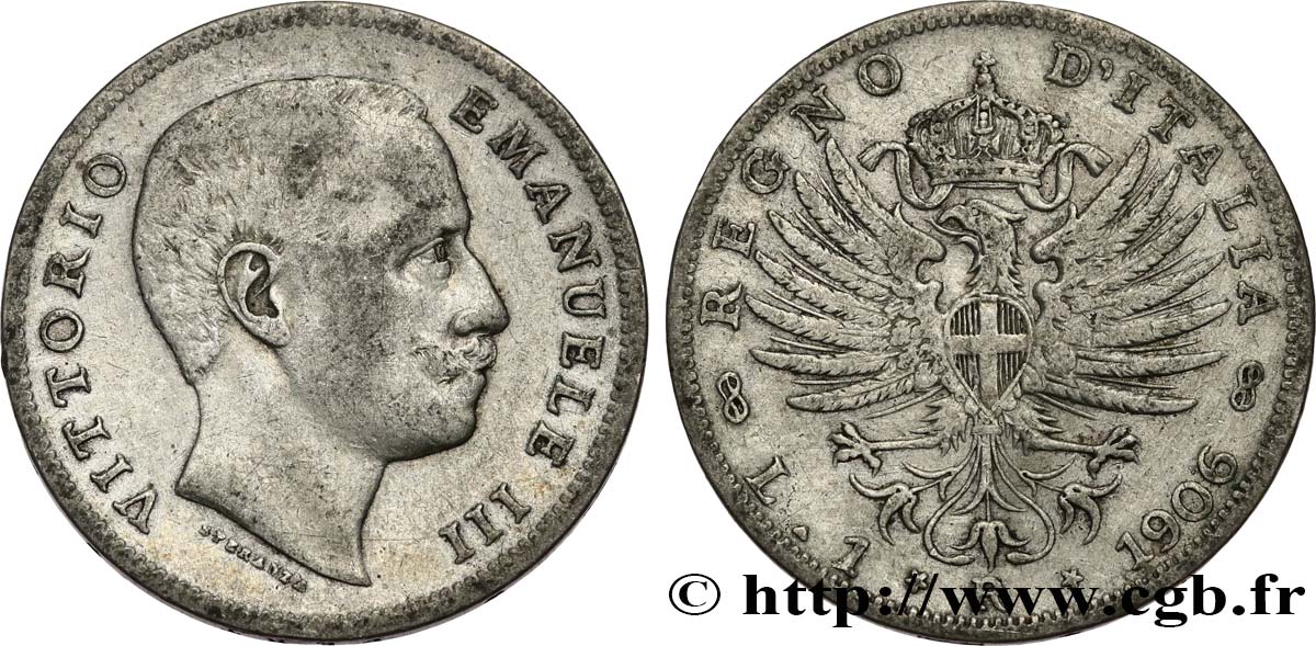 ITALIE 1 Lire Victor Emmanuel III 1906 Rome TB 