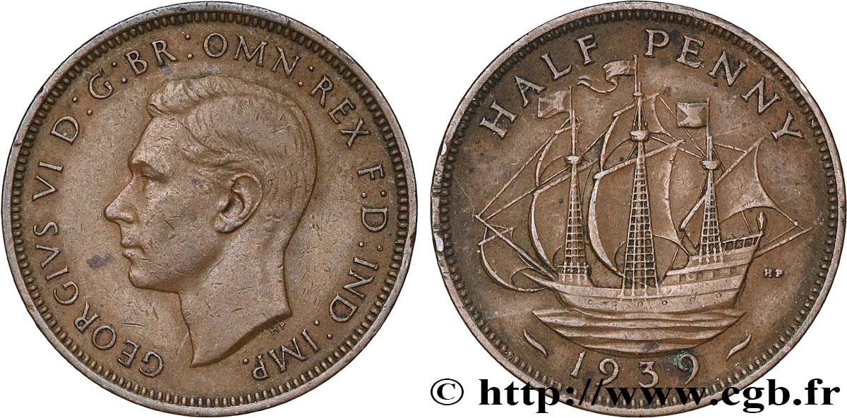 UNITED KINGDOM 1/2 Penny Georges VI 1939  XF 