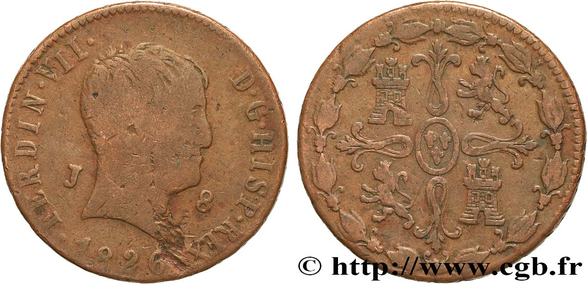 ESPAGNE 8 Maravedis Ferdinand VII 1826 Jubia TB 