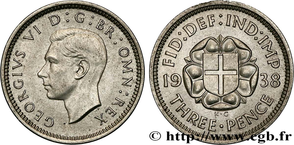 VEREINIGTEN KÖNIGREICH 3 Pence Georges VI 1938  VZ 