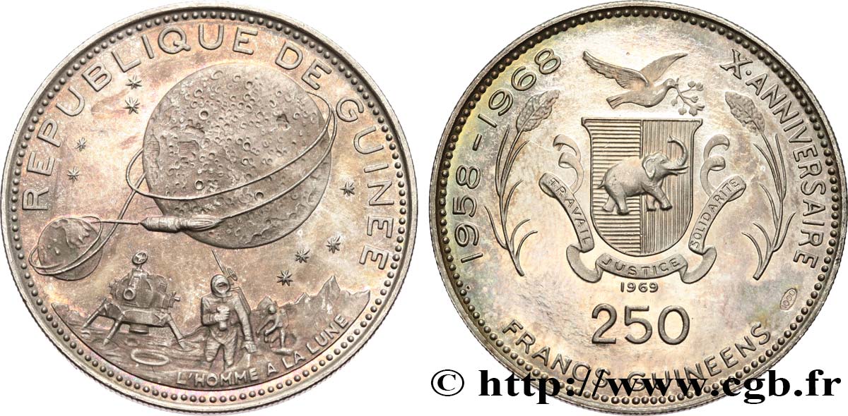 GUINEA 250 Francs Proof 10e anniversaire de l’indépendance  1969  fST 