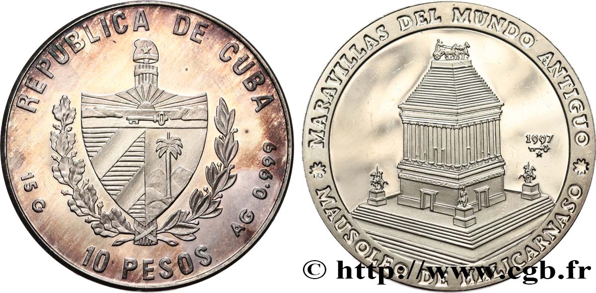 KUBA 10 Pesos Proof Merveilles du monde Antique - Mausolée d’Halicarnasse 1997 La Havane fST 
