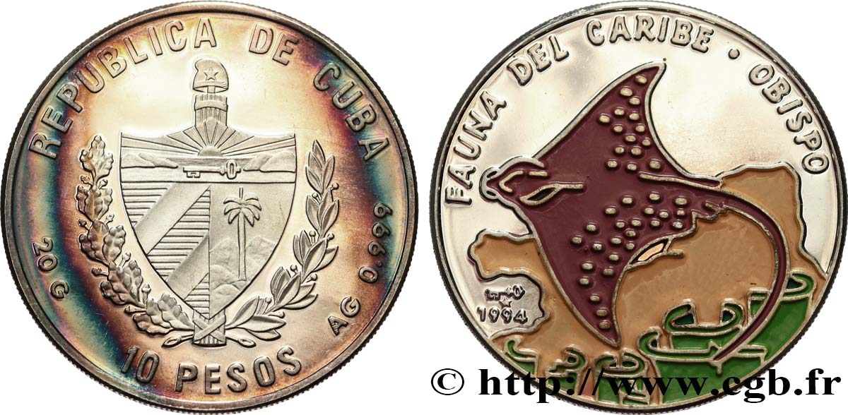 CUBA 10 Pesos Proof raie 1994  SPL 