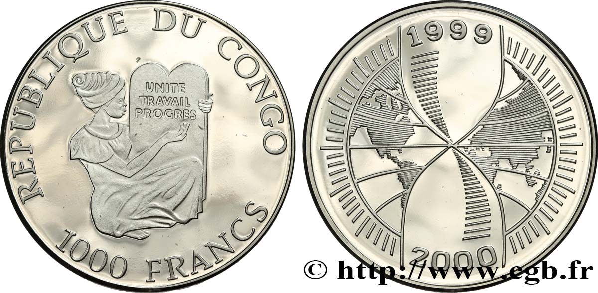 REPUBLIK KONGO 1000 Francs Proof Millenium 1998  fST 