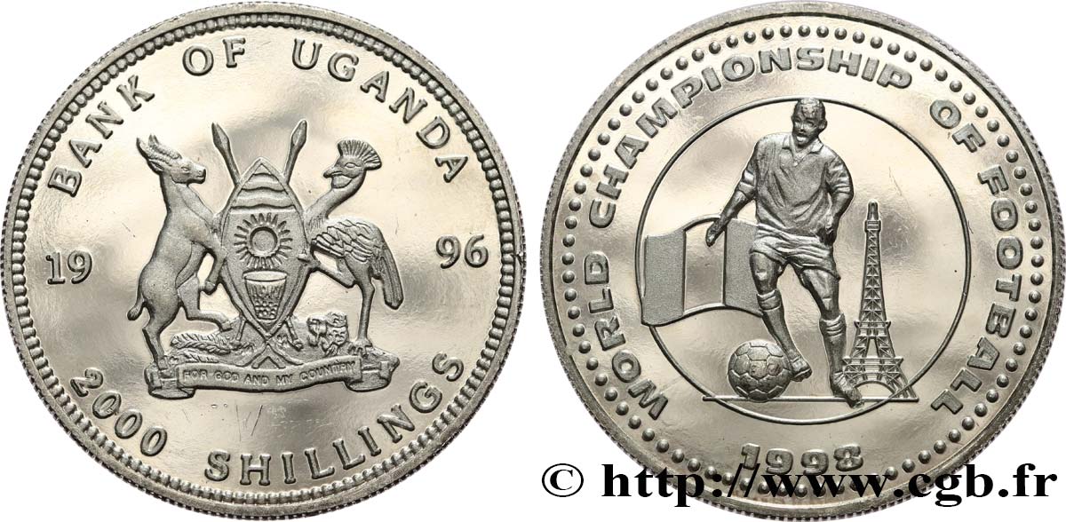 UGANDA 2000 Shillings Proof France 98 1996  fST 