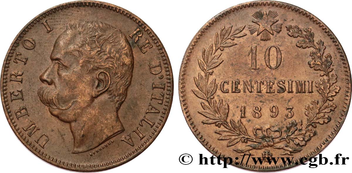 ITALIEN 10 Centesimi Humbert Ier 1893 Birmingham fVZ 