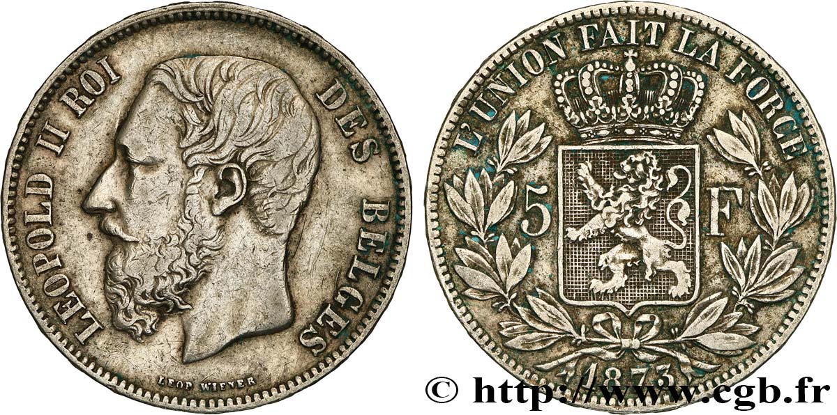 BELGIQUE 5 Francs Léopold II 1873 Fwo_641350 Monde