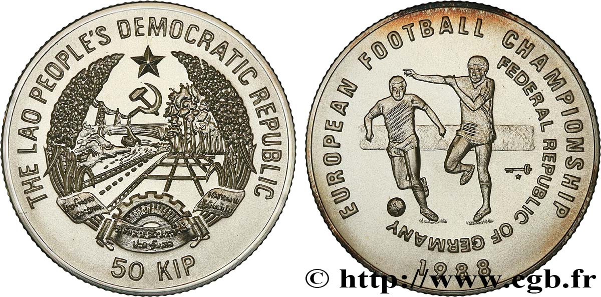 LAOS 50 Kip Coupe d’Europe de football Allemagne 1988 1988  FDC 