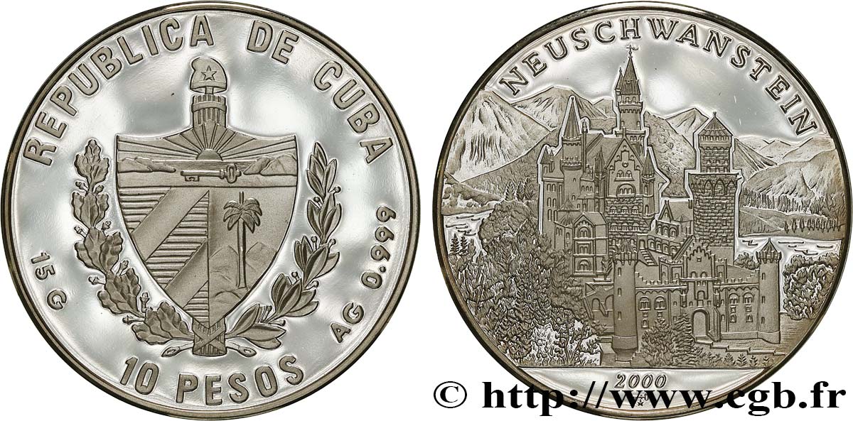 KUBA 10 Pesos Proof Château de Neuschwanstein 2000  ST 