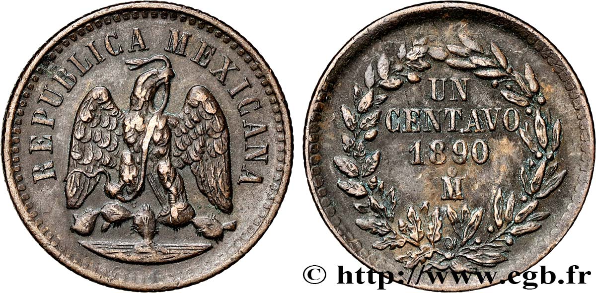 MEXICO 1 Centavo 1890 Mexico XF 