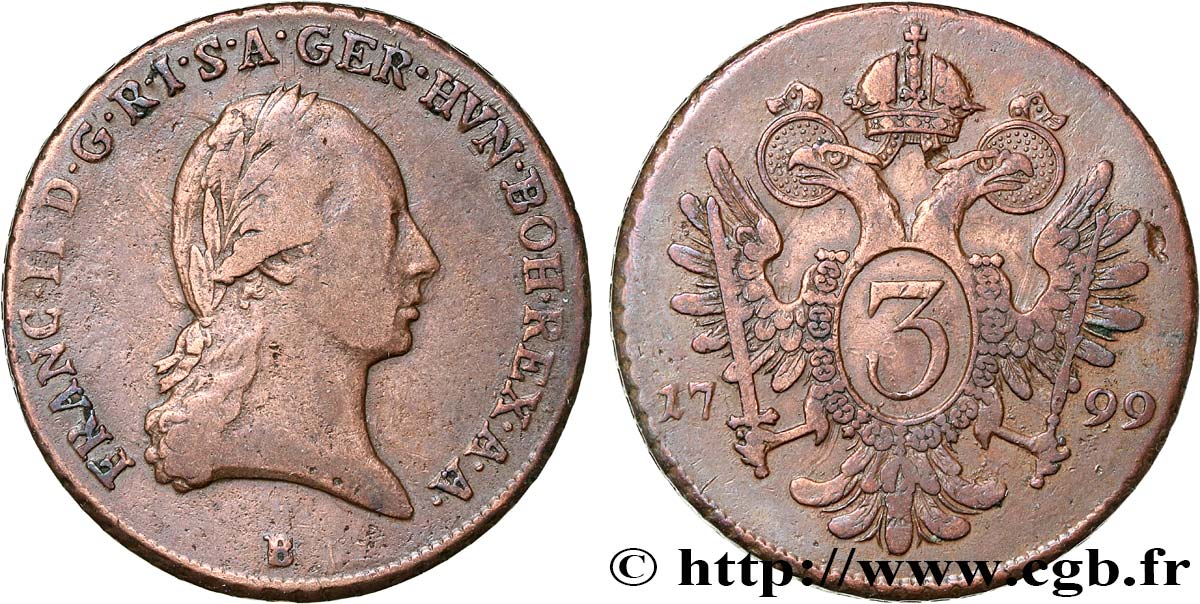 AUTRICHE 3 Kreuzer François II 1799 Kremnitz TB+ 