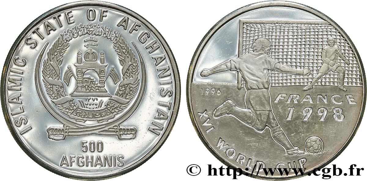 AFGHANISTAN 500 Afghanis Proof XVIe coupe du Monde de football France 1998 1996  MS 