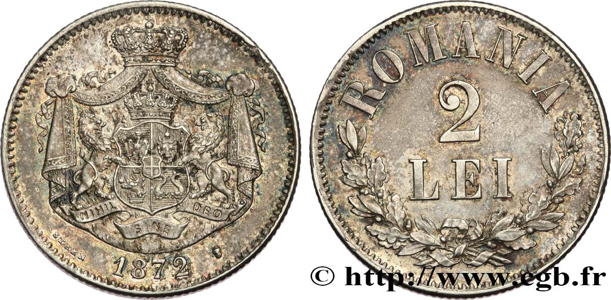 ROUMANIE 2 Lei 1872 Bruxelles SUP 