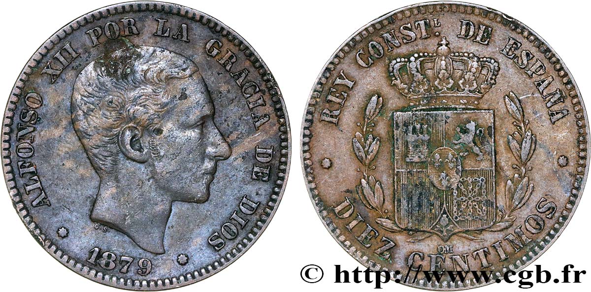 ESPAGNE 10 Centimos Alphonse XII 1879 Oeschger Mesdach & CO TB+ 