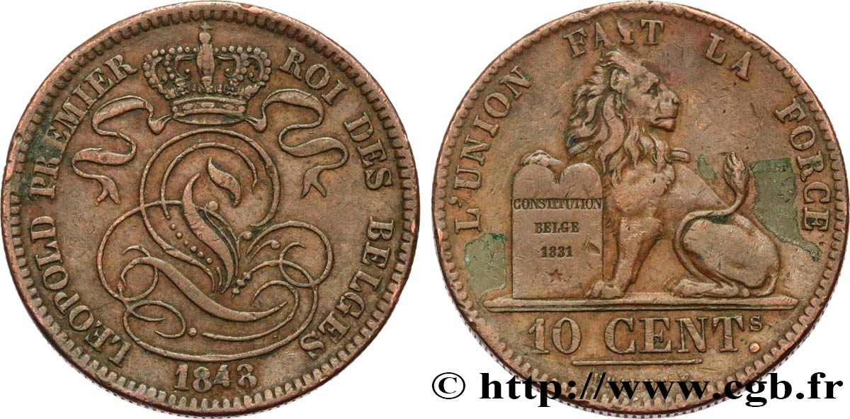 BELGIQUE 10 Centimes Léopold Ier 1848 Bruxelles TTB 