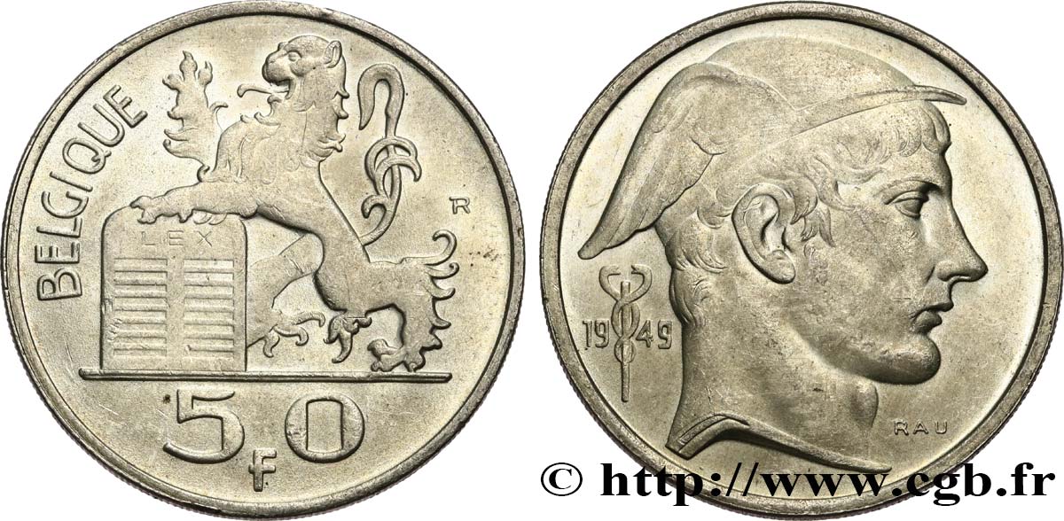 BELGIQUE 50 Francs Mercure, légende française 1949  SPL 