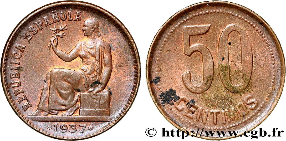 ESPAGNE 50 Centimos monnayage républicain 1937 Madrid TTB 