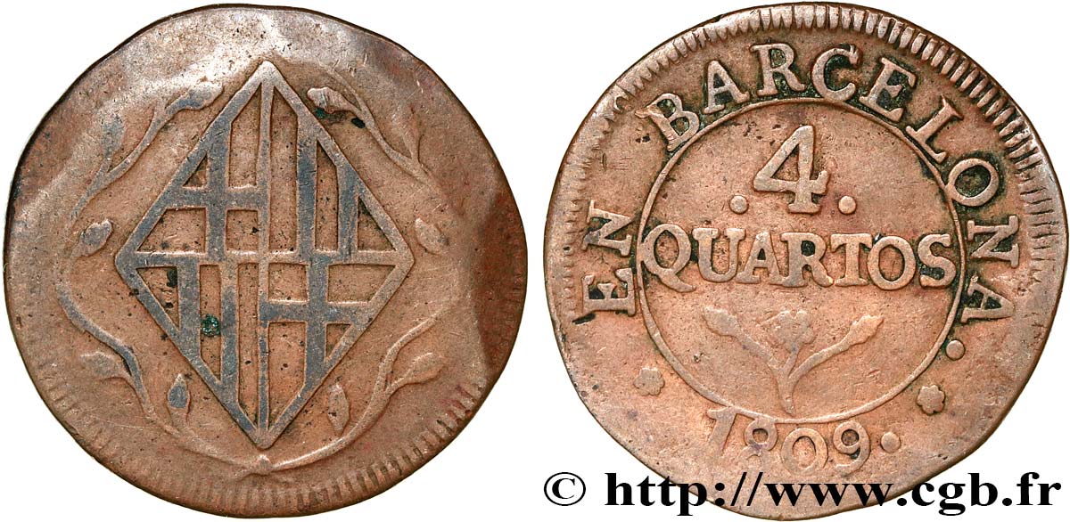 ESPAGNE - OCCUPATION FRANÇAISE DE BARCELONE 4 Quartos 1809  TB 