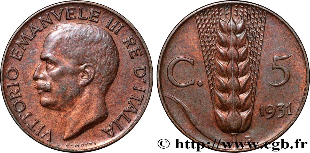 ITALIA 5 Centesimi  Victor Emmanuel III 1931 Rome BB 