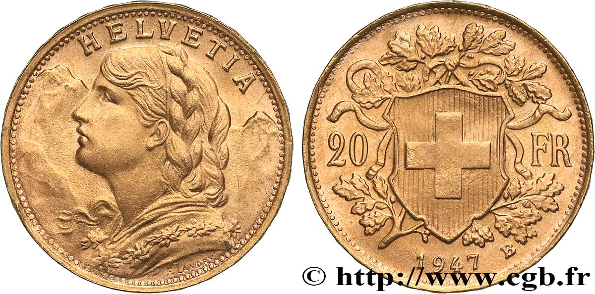 ORO, PALLADIO E PLATINO: INVESTIMENTI 20 Francs or  Vreneli  1947 Berne SPL 