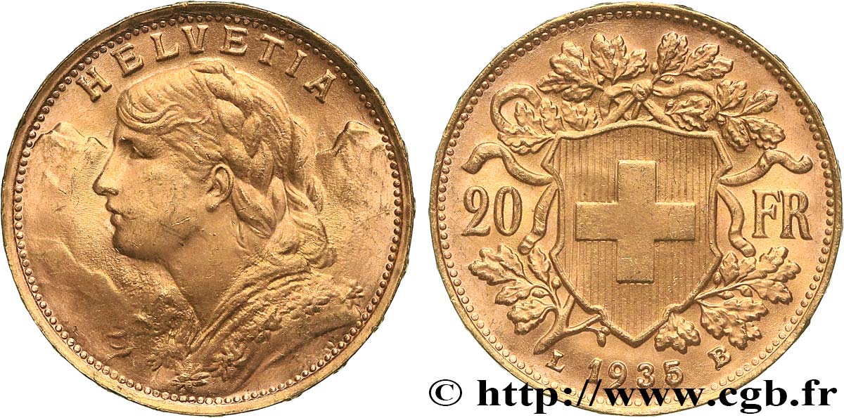 ORO, PALLADIO E PLATINO: INVESTIMENTI 20 Francs or  Vreneli   1935 Berne SPL 
