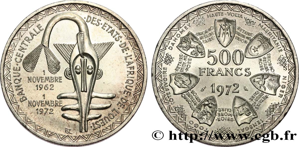 ÉTATS DE L AFRIQUE DE L OUEST (BCEAO) 500 Francs BCEAO 1972 Paris SPL 