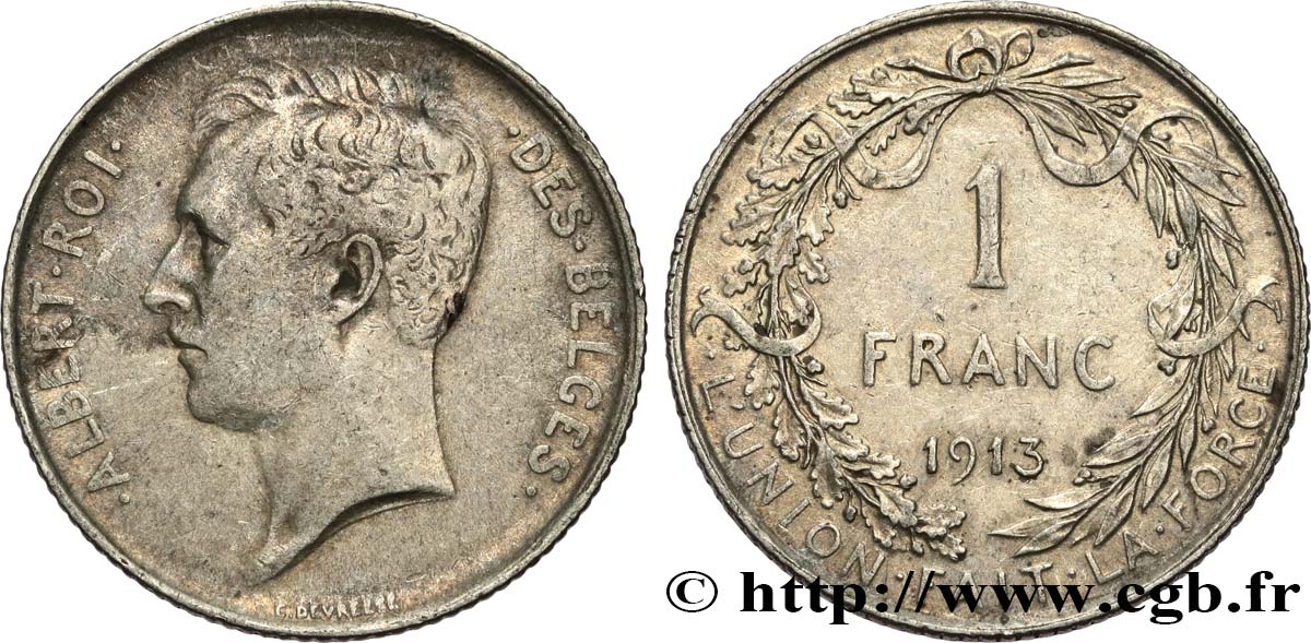 BELGIQUE 1 Franc Albert Ier légende française 1913  TB+ 