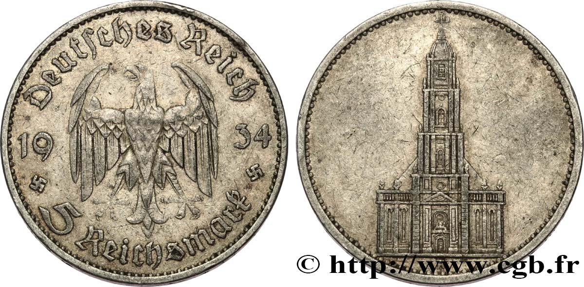 ALLEMAGNE 5 Reichsmark église de la garnison de Potsdam 1934 Berlin TB+ 