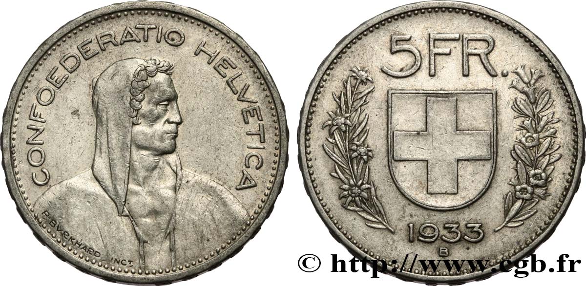 SUISSE 5 Francs Berger des alpes 1933 Berne TTB 