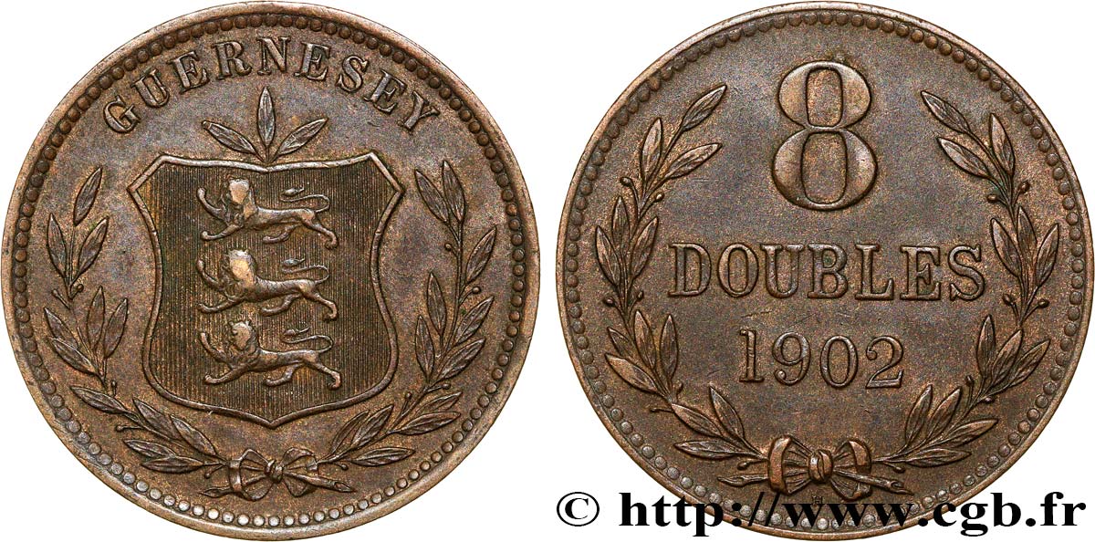 GUERNSEY 8 Doubles armes du baillage de Guernesey 1902 Heaton q.SPL 