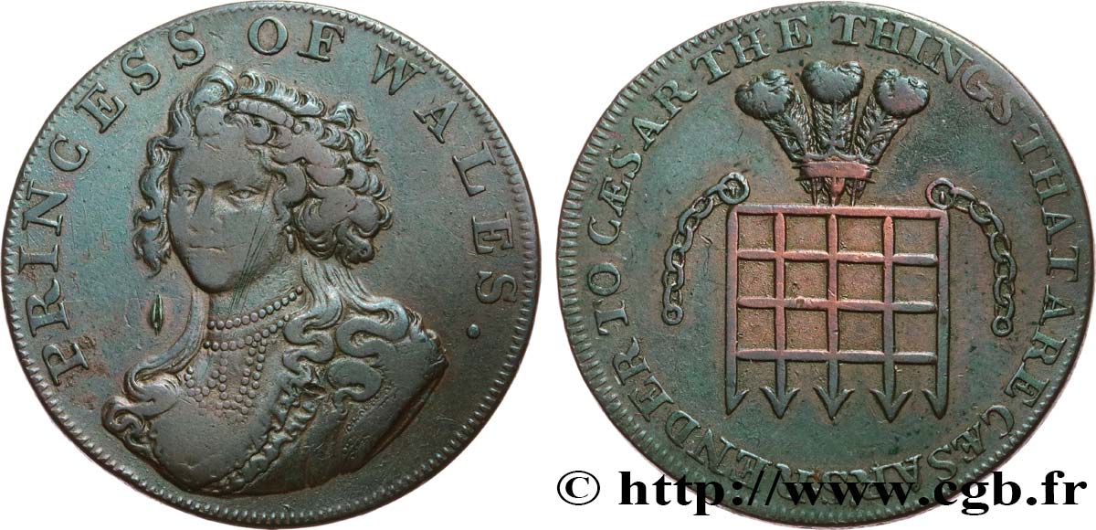 BRITISH TOKENS OR JETTONS 1/2 Penny Middlesex Princesse de Galles (1795)  VF 