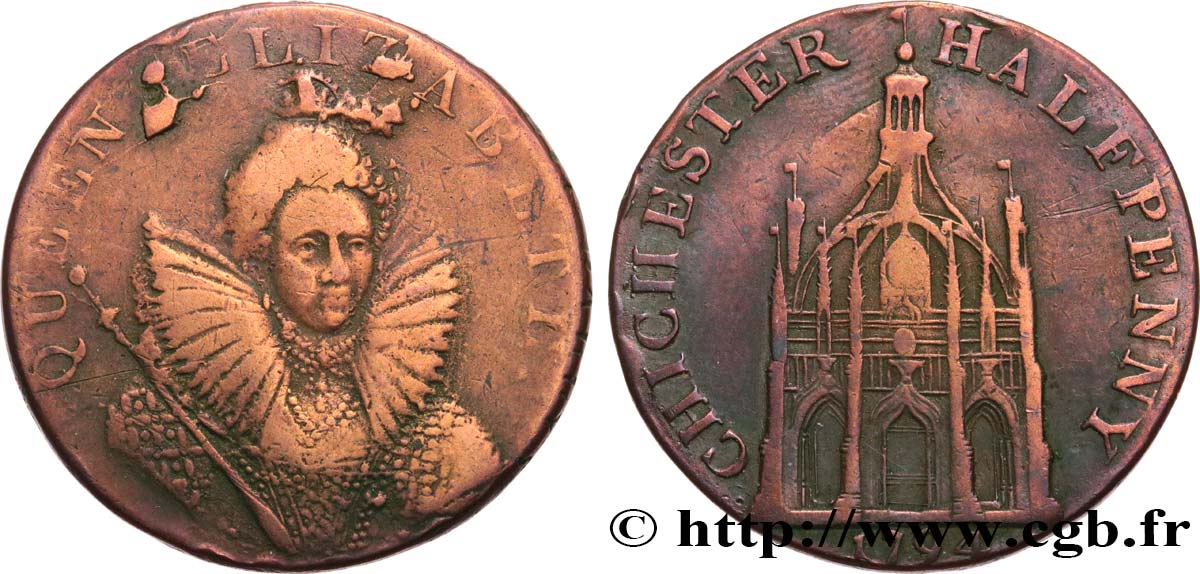REINO UNIDO (TOKENS) 1/2 Penny Chichester (Sussex) Élisabeth I 1794  BC+ 