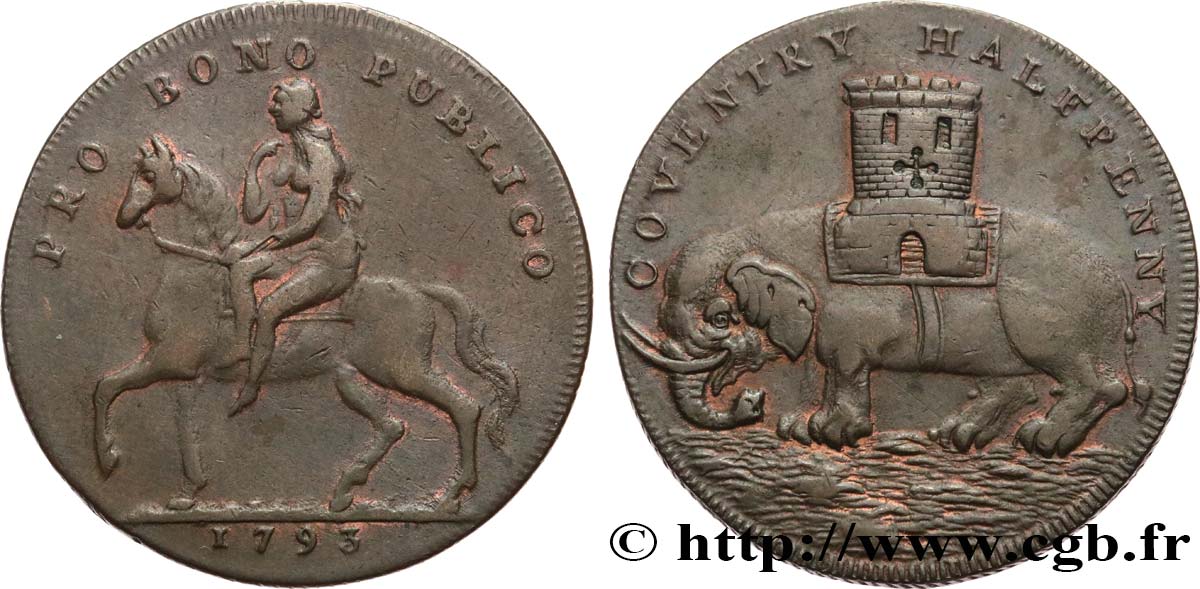 ROYAUME-UNI (TOKENS) 1/2 Penny Coventry (Warwickshire) 1792 Birmingham TTB/TTB+ 