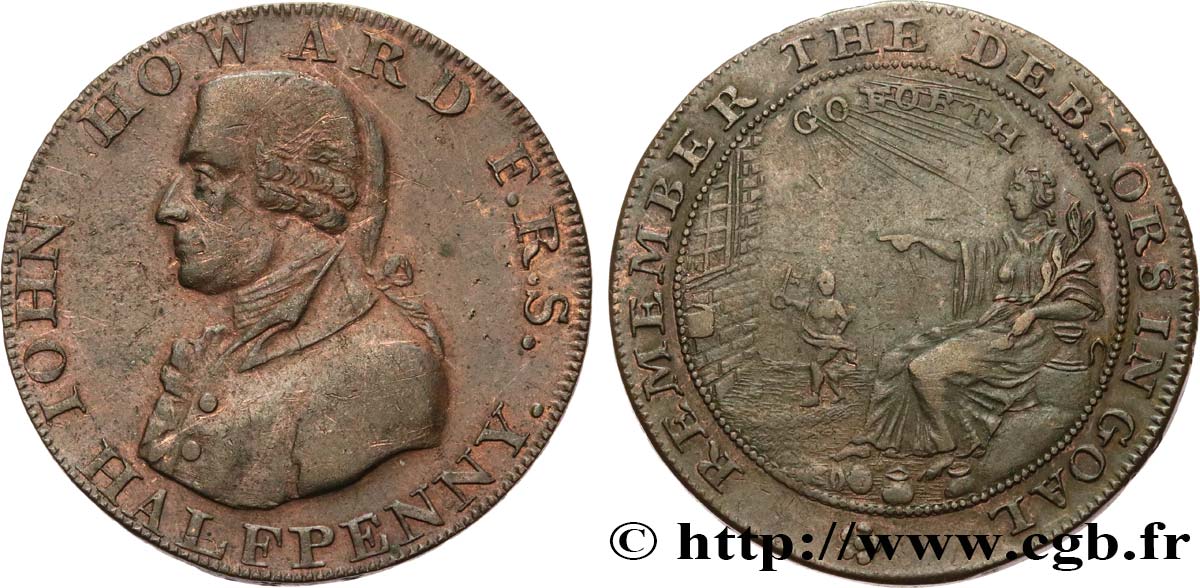 BRITISH TOKENS 1/2 Penny (Somersetshire) John Howard n.d.  XF 