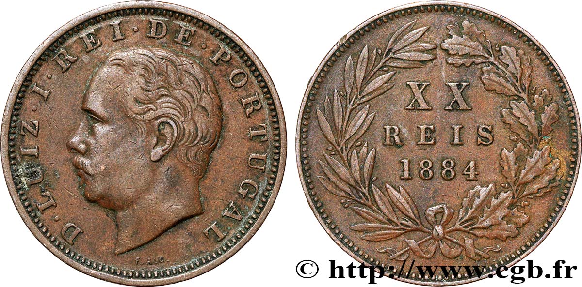 PORTUGAL 20 Réis Louis Ier (Luis) 1884  XF 