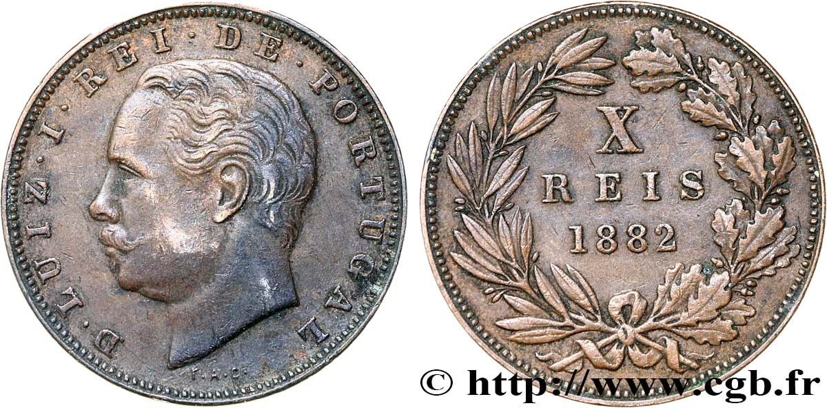 PORTUGAL 10 Réis Louis Ier (Luis) 1882  XF 