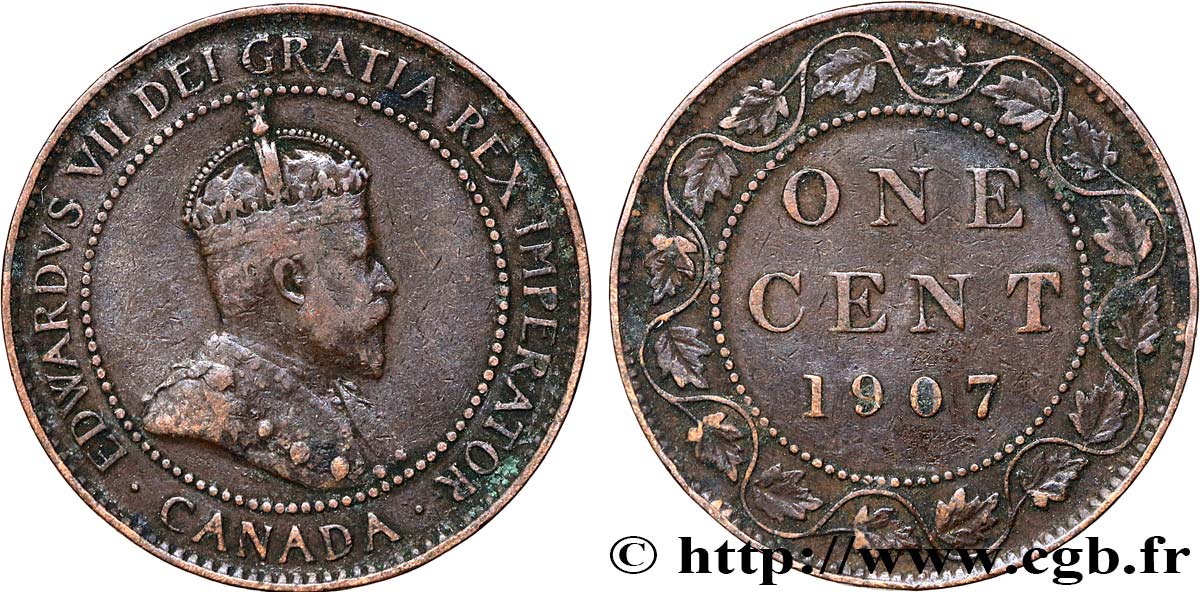 CANADA 1 Cent Edouard VII 1907  TB+ 
