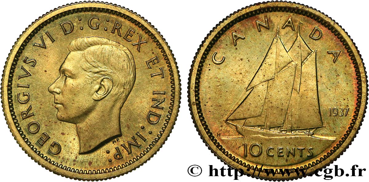 CANADA - GEORGE VI Essai de frappe 10 Cents Laiton 1937 - MS 