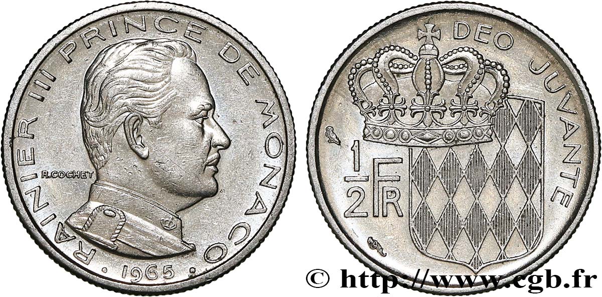 MONACO 1/2 Franc Rainier III 1965 Paris SUP 