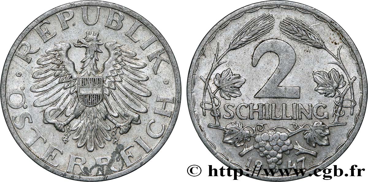 AUSTRIA 2 Schilling aigle 1947  EBC 