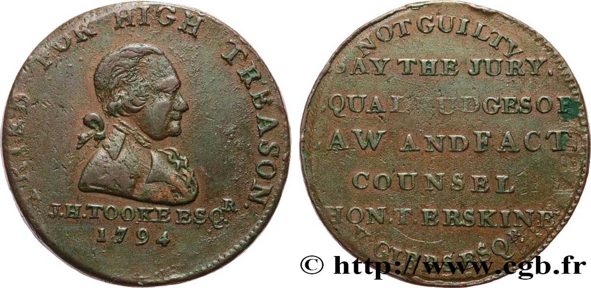 BRITISH TOKENS 1/2 Penny Tooke (Middlsex) 1794  AU/XF 