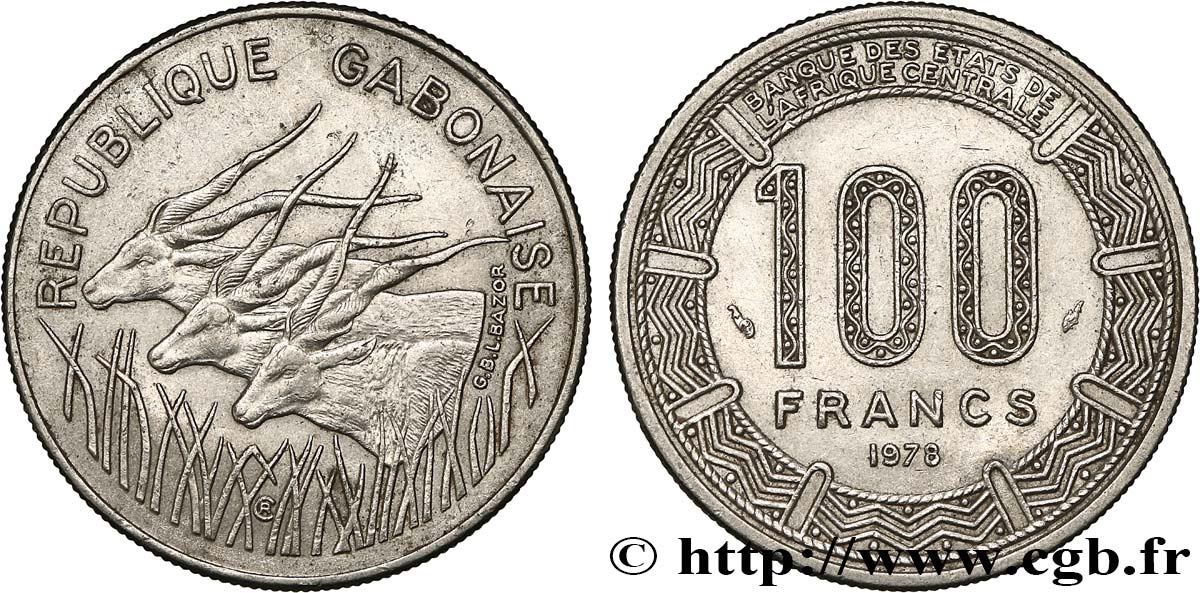 GABON 100 Francs antilopes 1978 Paris TTB 