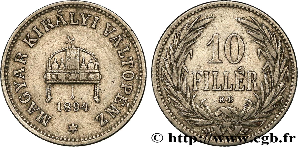 HUNGARY 10 Filler couronne 1894 Kremnitz - KB AU 