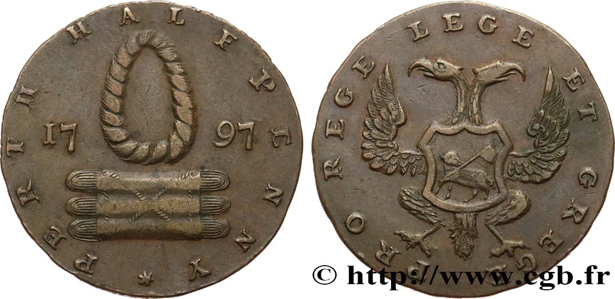 BRITISH TOKENS OR JETTONS 1/2 Penny Perth (Ecosse, Perthshire) 1797  XF 