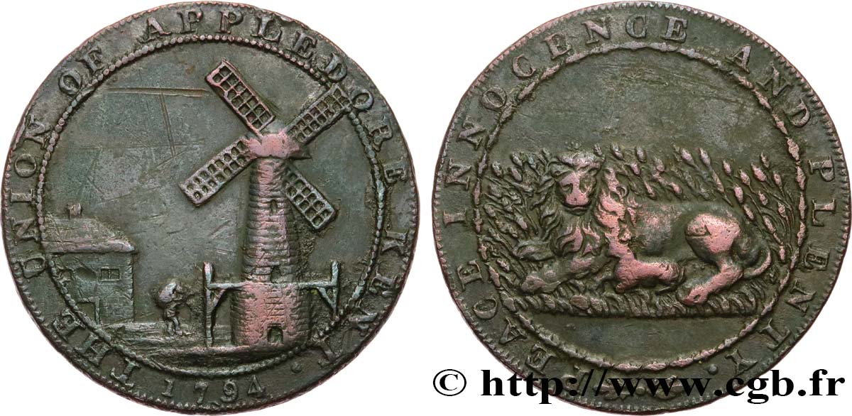 REINO UNIDO (TOKENS) 1/2 Penny Appledore (Kent) 1794  BC+ 